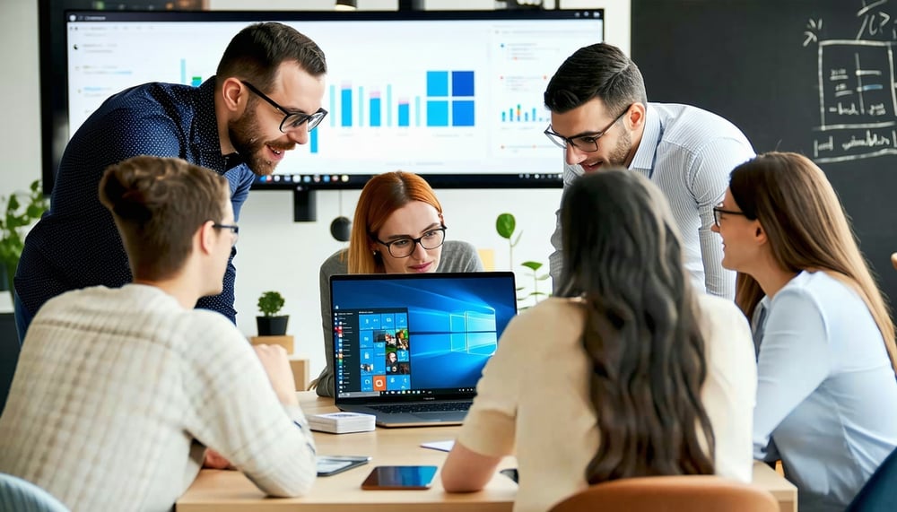 Team collaborating using Microsoft 365 tools